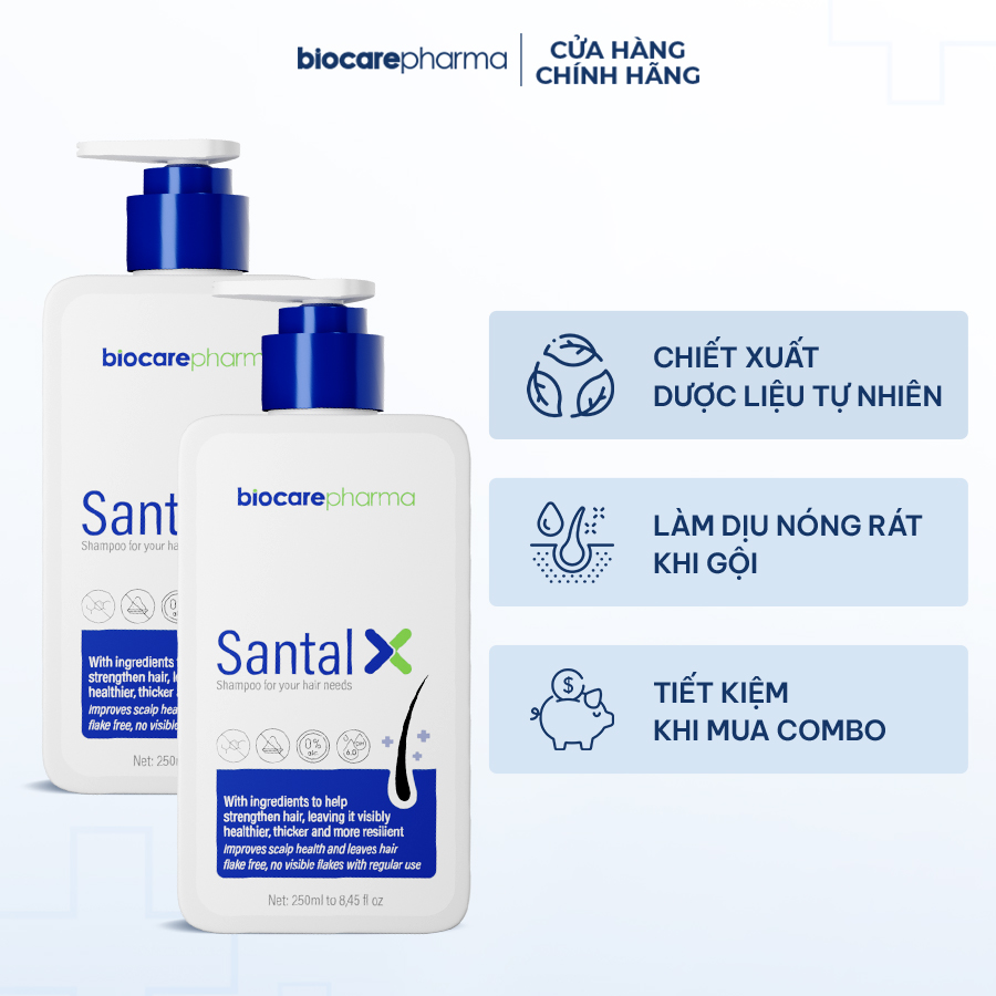 Combo 2 Chai Dầu Gội Gàu Nấm Santal X Shampoo Biocare Pharma