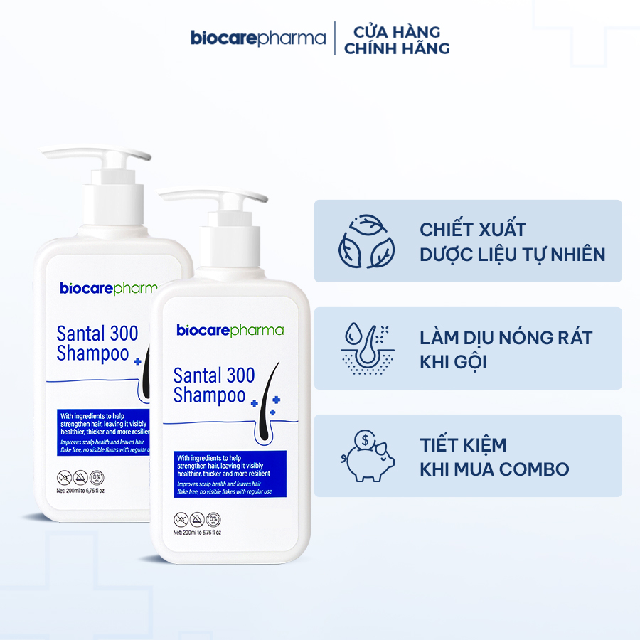 Combo 2 Chai Dầu Gội Gàu Nấm Santal 300 Shampoo Biocare Pharma