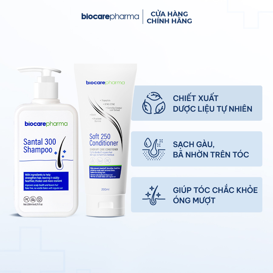 Combo dầu gội Santal 300 và dầu xả Soft 250 Conditioner dành riêng cho tóc gàu nấm ngứa