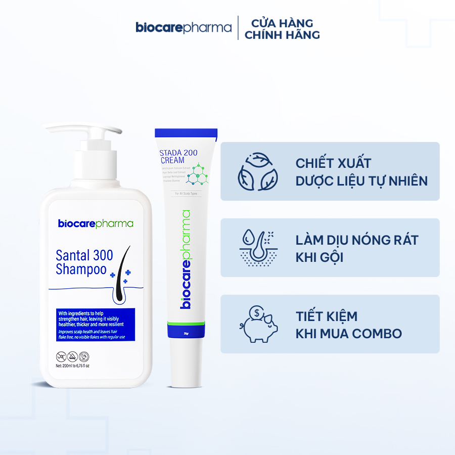 Combo Dầu Gội Santal 300 Shampoo, Kem Stada 200 Cream Hỗ Trợ Gàu – Nấm Ngứa